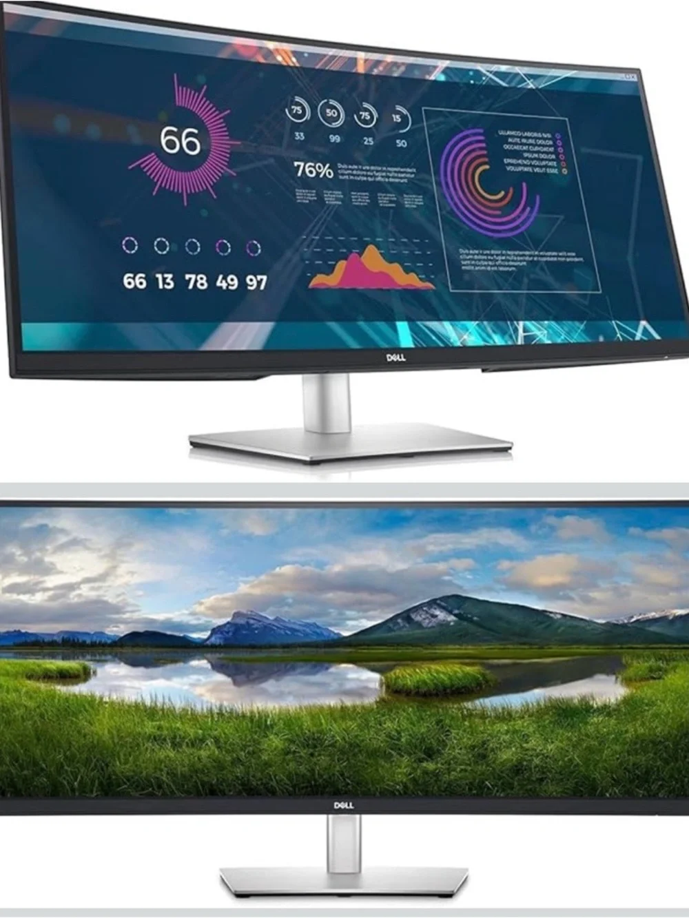 Dell Ultrawide Curved Monitor in Black and Silver